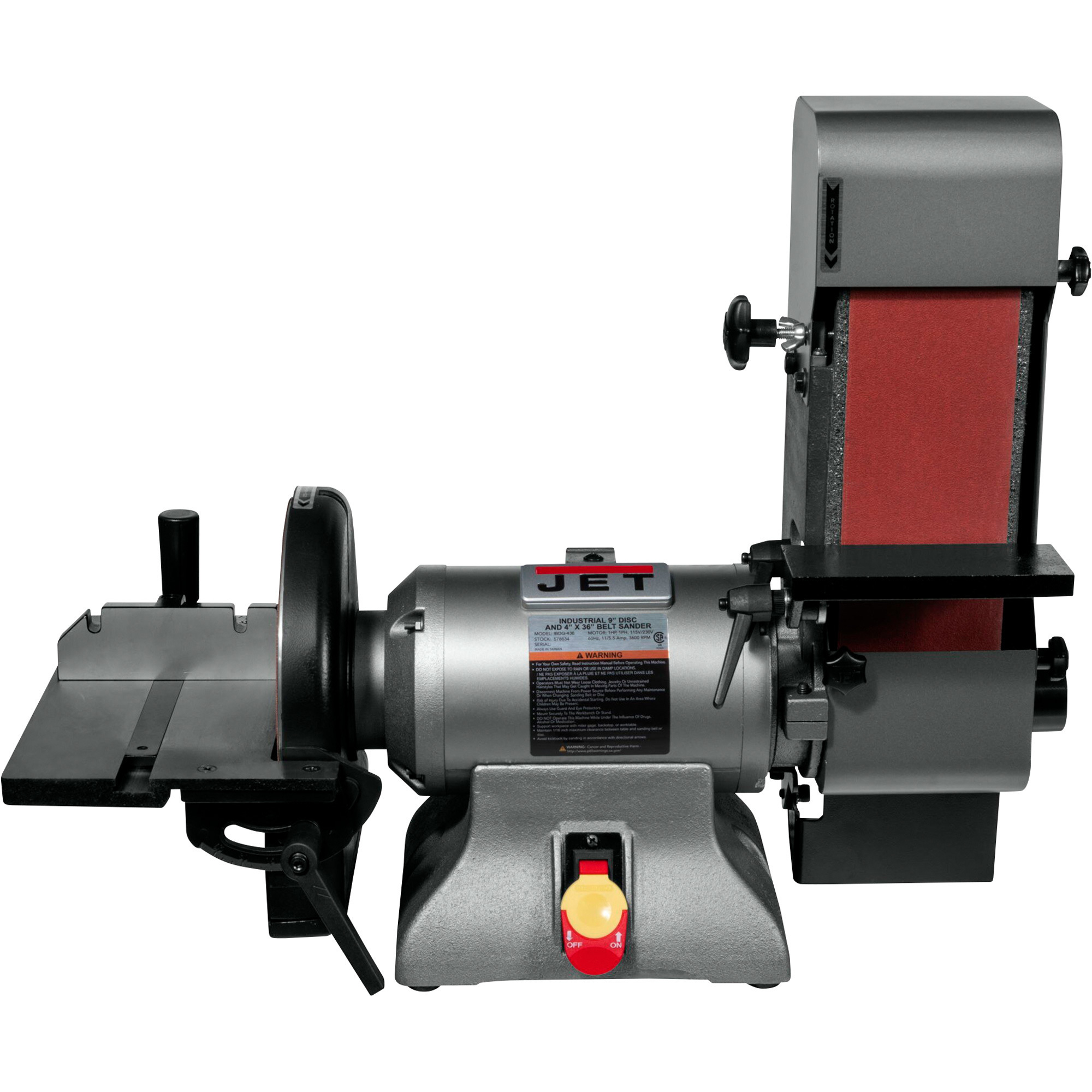 JET Industrial Belt and Disc Grinder, 4in. x 36in. Belt, 9in. Grinding Disc, 1 HP, Model# IBDG-436
